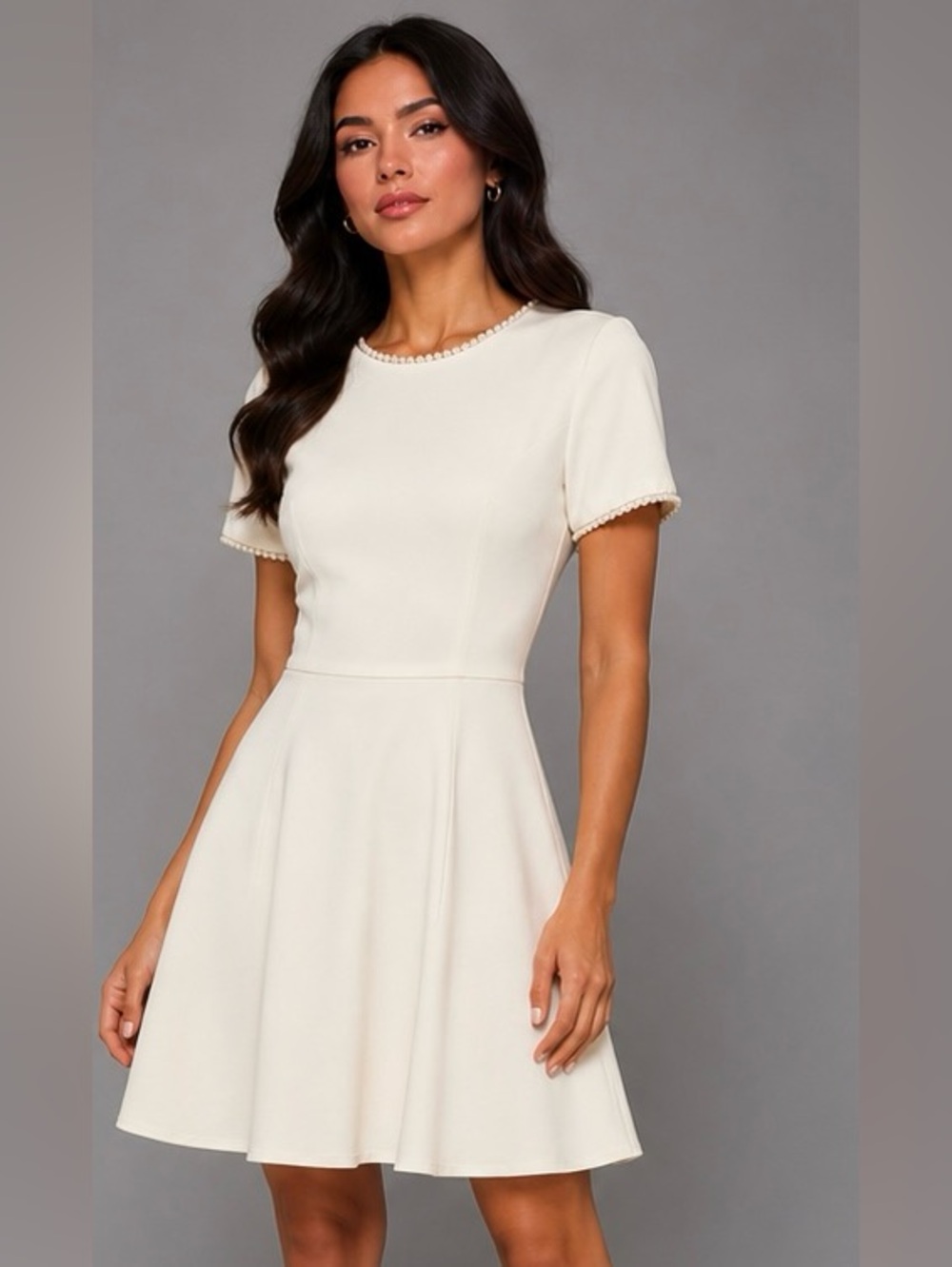 Gal Meets Glam Victoria Pearl Trim Fit & Flare Dress White Size 0